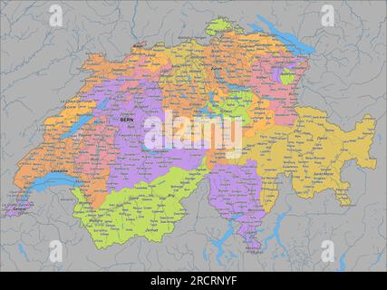 Detailed political vector map of Switzerland Stock Vector