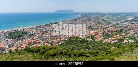 Panoramic view from the Jupiter Anxur Temple in Terracina, province of Latina, Lazio, central Italy. Stock Photo