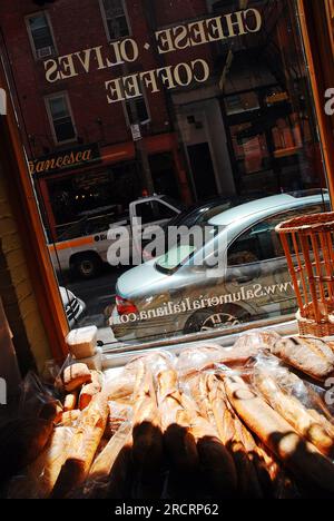 Italian Bread is displayed at a Salumeria, an Italian deli and food store, in Boston’s North End Stock Photo