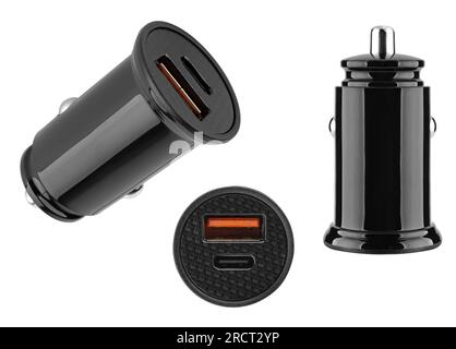 car cigarette lighter charging adapter on white background in insulation Stock Photo