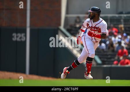 ATLANTA, GA - JUNE 08: Michael Harris II #23 of the Atlanta Braves looks on  during the