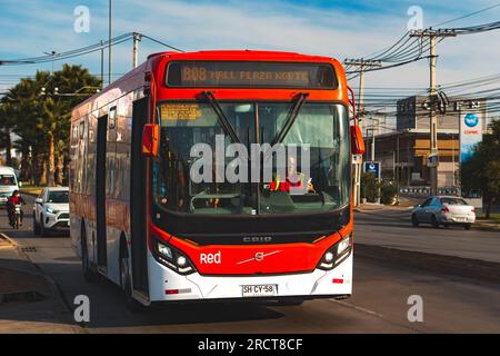 Santiago, Chile - May 11 2023: A public transport Transantiago, or Red ...