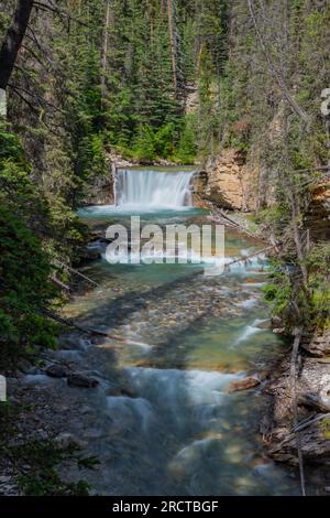 Summer time scenes in Banff National Park with Johnston Canyon in view. Nature, beautiful tourism view. Stock Photo