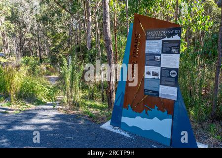 Information sign for historic World War II Tank Traps in Thunderbolt's Gully, Tenterfield Region, New England Tablelands, NSW, Australia Stock Photo