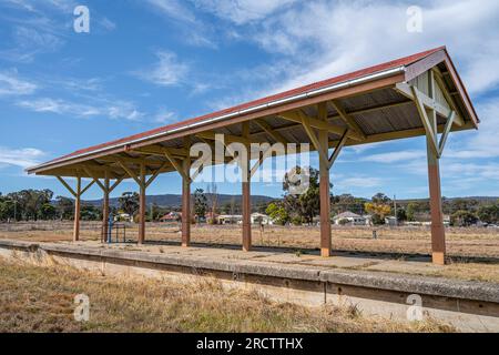 Old station platform at historic Wallangarra Railway Station, Wallangarra, Queensland New South Wales border, Queensland, Australia Stock Photo