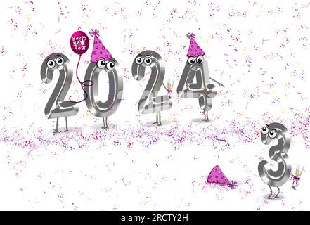 Happy new year 2024 illustration in yellow color text on white background  Stock Photo - Alamy