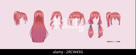 Premium Vector  Anime manga hairstyles. set isolated wig a hair.