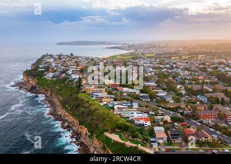 Panoramic drone aerial view over Northern Beaches Sydney NSW Australia Stock Photo