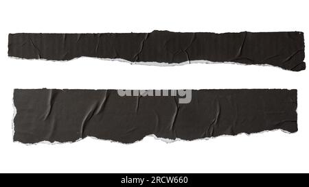 long torn black paper for using as text box on white background with clipping path Stock Photo