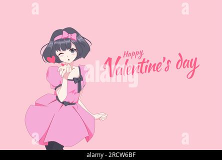 Anime Manga Schoolgirl in a Sailor Suit Send Air Kisses. Vector  Illustration. Valentine`s Day Card Stock Vector - Illustration of pink,  style: 204270389