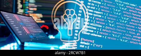 Programmer working on computer code, developer of software applications Stock Photo