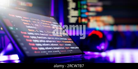 Software Programming Work Time. Program development concept. IT technology background. Stock Photo