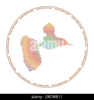 Basse-Terre Island round logo. Digital style shape of Basse-Terre Island in dotted circle with the name. Tech icon with graduated dots. Stock Vector