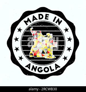 Made In Angola. Country round stamp. Seal of Angola with border shape. Vintage badge with circular text and stars. Vector illustration. Stock Vector