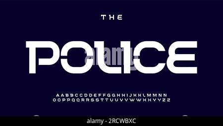 Stencil alphabet embodies modern technology. Futuristic strict slab serif letters, minimalist font for cyberpunk genre, EDM, futuristic space headline Stock Vector