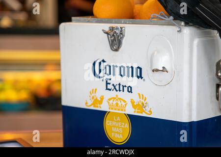 Bordeaux , France - 07 10 2023 : Corona Extra Beer cooler logo brand and text sign on vintage icehouse Stock Photo
