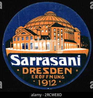 advertising, circus, circus Sarrasani, Dresden, poster stamp for the opening of the new building, ADDITIONAL-RIGHTS-CLEARANCE-INFO-NOT-AVAILABLE Stock Photo