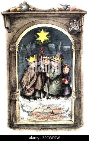 Christmas, carol singing,carol singers, telegram, German Federal Post Office, title page, 20th century, ARTIST'S COPYRIGHT HAS NOT TO BE CLEARED Stock Photo