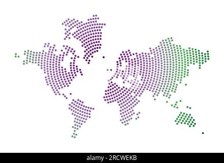 The World dotted map. Digital style shape of the World. Tech icon of the world with gradiented dots. Beautiful vector illustration. Stock Vector