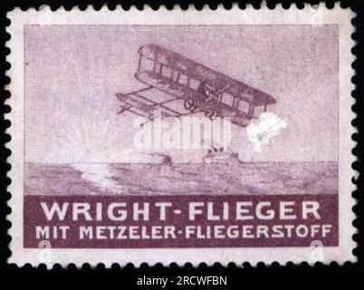 advertising, transport / transportation, aircraft Wright Flyer, with Metzeler aircraft fabric, ADDITIONAL-RIGHTS-CLEARANCE-INFO-NOT-AVAILABLE Stock Photo