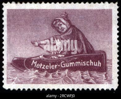 advertising, shoes, galosh of Metzeler, Munich, poster stamp, circa 1910, ADDITIONAL-RIGHTS-CLEARANCE-INFO-NOT-AVAILABLE Stock Photo