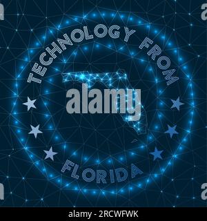 Technology From Florida. Futuristic geometric badge of the us state. Technological concept. Round Florida logo. Vector illustration. Stock Vector