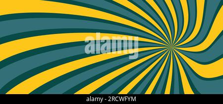 Spinning radial lines background. Yellow green curved sunburst wallpaper. Abstract warped sun rays and beams comic texture. Vintage summer backdrop for poster, banner, template. Vector illustration Stock Vector