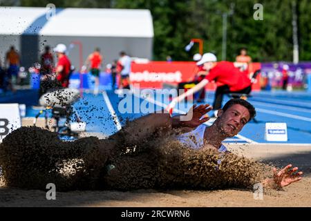 Espoo, Finland. 15th July, 2023. Belgian Thomas Van der Poel pictured in action during the third day of the European Athletics U23 Championships, Saturday 15 July 2023 in Espoo, Finland. The European championships take place from 13 to 17 July. BELGA PHOTO THOMAS WINDESTAM Credit: Belga News Agency/Alamy Live News Stock Photo
