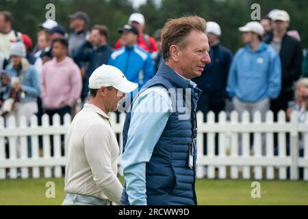 Rory McIlroy with putting coach brad Faxon at Genesis Scottish Open 2023 at the Renaissance Club in North Berwick, Scotland, UK Stock Photo
