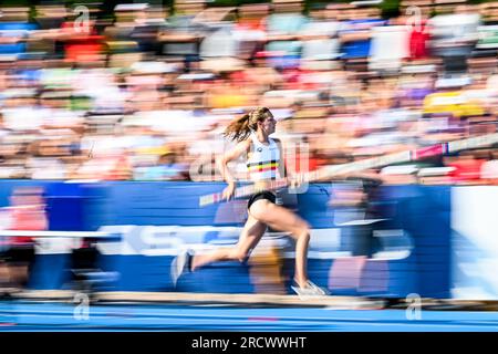 Espoo, Finland. 15th July, 2023. Belgian Elien Vekemans pictured in action during the third day of the European Athletics U23 Championships, Saturday 15 July 2023 in Espoo, Finland. The European championships take place from 13 to 17 July. BELGA PHOTO THOMAS WINDESTAM Credit: Belga News Agency/Alamy Live News Stock Photo