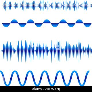 Abstract Blue Digital Equalizers Set for Music App on White Background Stock Vector