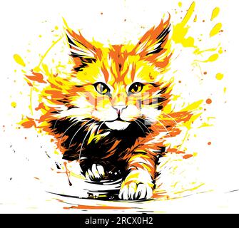 Striking digital paint of a cat with bold and dynamic lines, conveying a sense of untamed energy and wildness. The artwork captures the essence of the Stock Vector