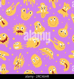 Emoticon pattern. Different liquid smiles with different emotions exact vector seamless background Stock Vector