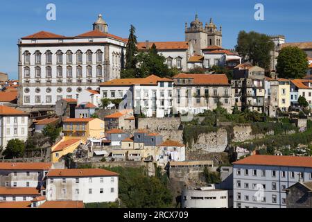 Episcopal Palace and Cathedral from the top of Dom Luis I Bridge, Porto, Portugal. Stock Photo