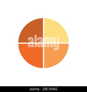 Four parts of circle. Pie chart with four same size sectors. Vector illustration isolated on white background. Stock Vector