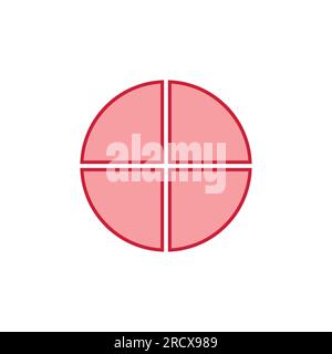 Four parts of circle. Pie chart with four same size sectors. Vector illustration isolated on white background. Stock Vector