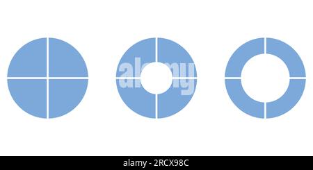 Set of four parts of circle. Pie chart with four same size sectors. Vector illustration isolated on white background. Stock Vector