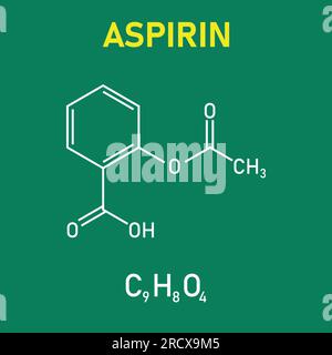 Chemical structure of Aspirin or Acetylsalicylic acid (C9H8O4). Chemical resources for teachers and students. Vector illustration Stock Vector