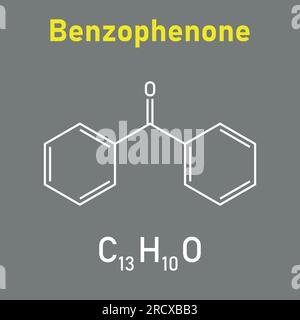 Chemical structure of benzophenone (C13H10O). Chemical resources for teachers and students. Vector illustration isolated on white background. Stock Vector