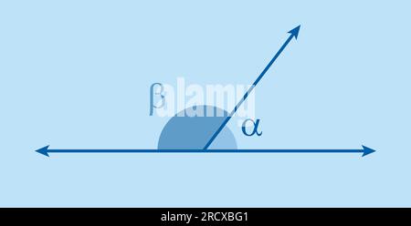 Adjacent angles in mathematics. Two angles with common vertex and side. Vector illustration isolated on blue background. Stock Vector