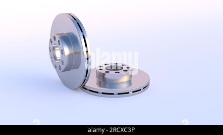 3D render - two steel brake discs for a car on a white background. Stock Photo