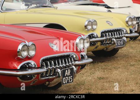 front of classic Chevrolet Corvette convertible cars at old timer day in Lelystad, the Netherlands - June 18 2023 Stock Photo