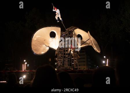 Aveiro, Portugal - July 13, 2023: Lemniscate acrobatic performance by Compagnie Bivouac at Festival dos Canals in Aveiro, Portugal. Stock Photo