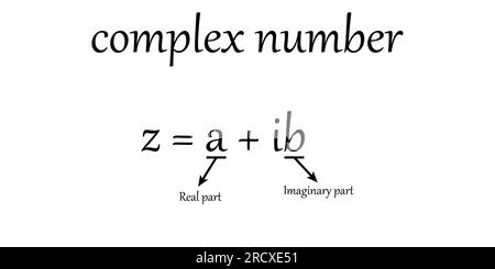 Parts of complex number in mathematics. imaginary part and real part. complex numbers standard form in mathematics. Stock Vector