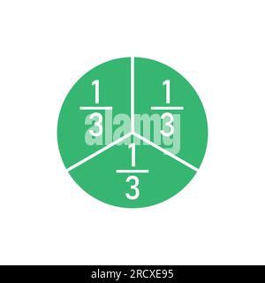 Circle divided into three equal segments. One third fraction circle vector illustration isolated on white background. Stock Vector