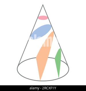 Types of conic sections. Circle, Ellipse, Parabola and Hyperbola. Vector illustration isolated on white background. Stock Vector