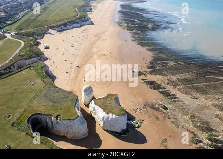 Drone aerial view of botany bay beach in Broadstairs Kent United Kingdom. Stock Photo