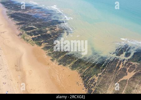 Drone aerial view of sandy beach . Botany bay Broadstairs atlantic ocean Kent United Kingdom Stock Photo