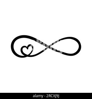 Line art Infinity sign with heart on white background. Isolated illustration. Stock Photo