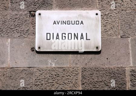 One of the most important streets in Barcelona - Avinguda Diagonal (Diagonal Avenue). Street sign. Stock Photo